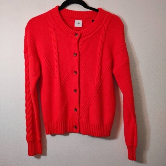 CAbi #5449 Orange Cable Knit Cardigan Sweater S - Picture 1 of 4